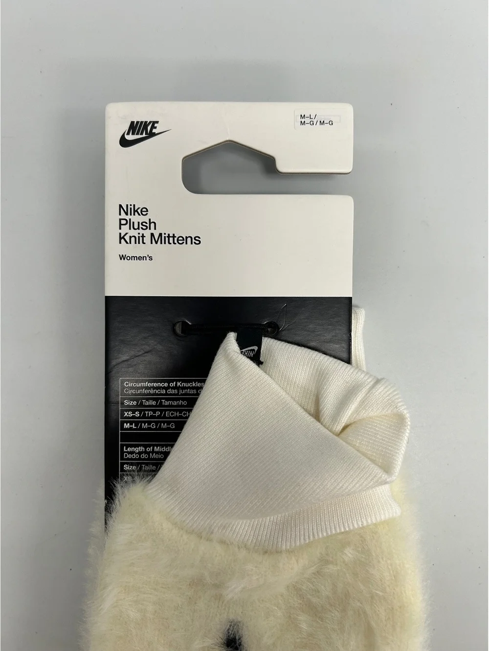 Nike Women's Plush Knit Mittens in Cream with Black Swoosh